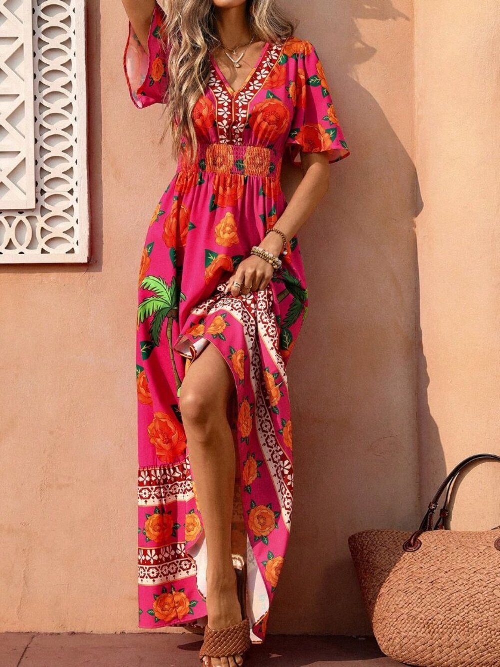 Hot Pink Boho Women's Romantic Luxury Maxi Dress - Picture 7 of 7